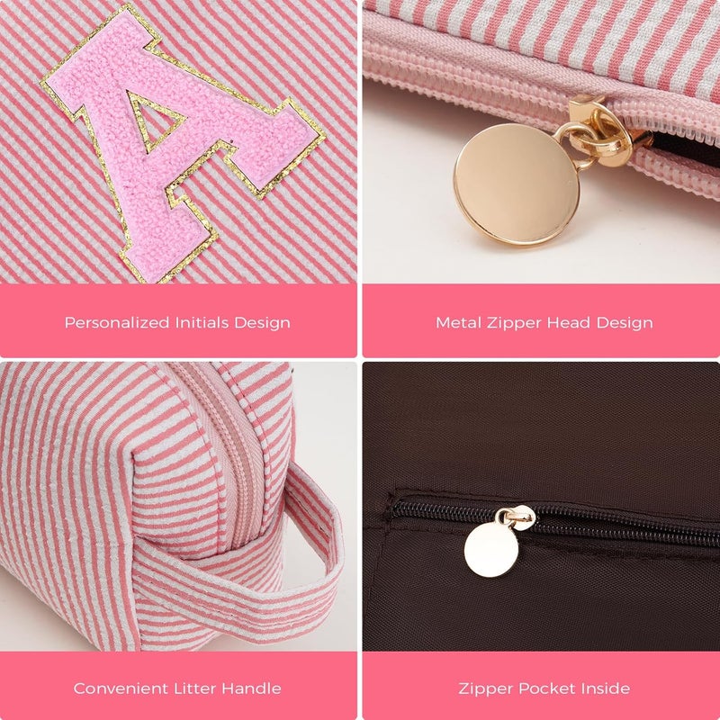 Btffitting Makeup Bag Set Initials Cosmetic Bag,Gifts for 10 11 12 13 14 15 16 17 18 Years Old Girl Girlfriend Teen Girls Gift Trendy Stuff Personalized Toiletry Bag Travel - Peach,A - Image 4